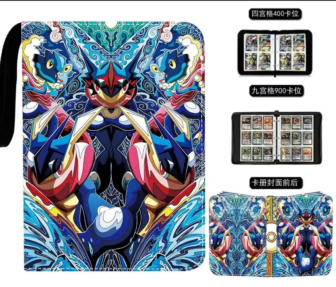 Ash-Greninja Printed PU Zipper Card Binder, 4-Pocket / 9-Pocket Trading Card Album Holds 400/900 Cards for Pokemon TCG